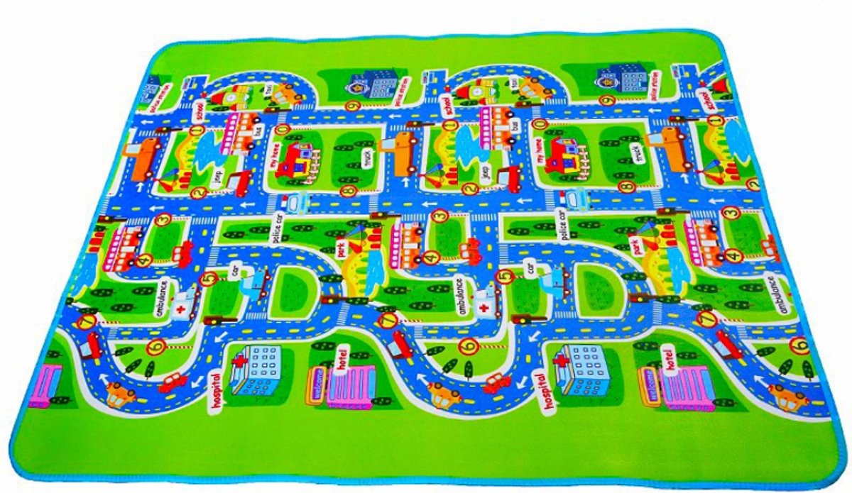 Vloerkleed Verkeer - Vloerkleed - Kinder Vloerkleed - Kleedje - 160x130 CM - Speelkleed - Babykleed - Mat - Verkeer