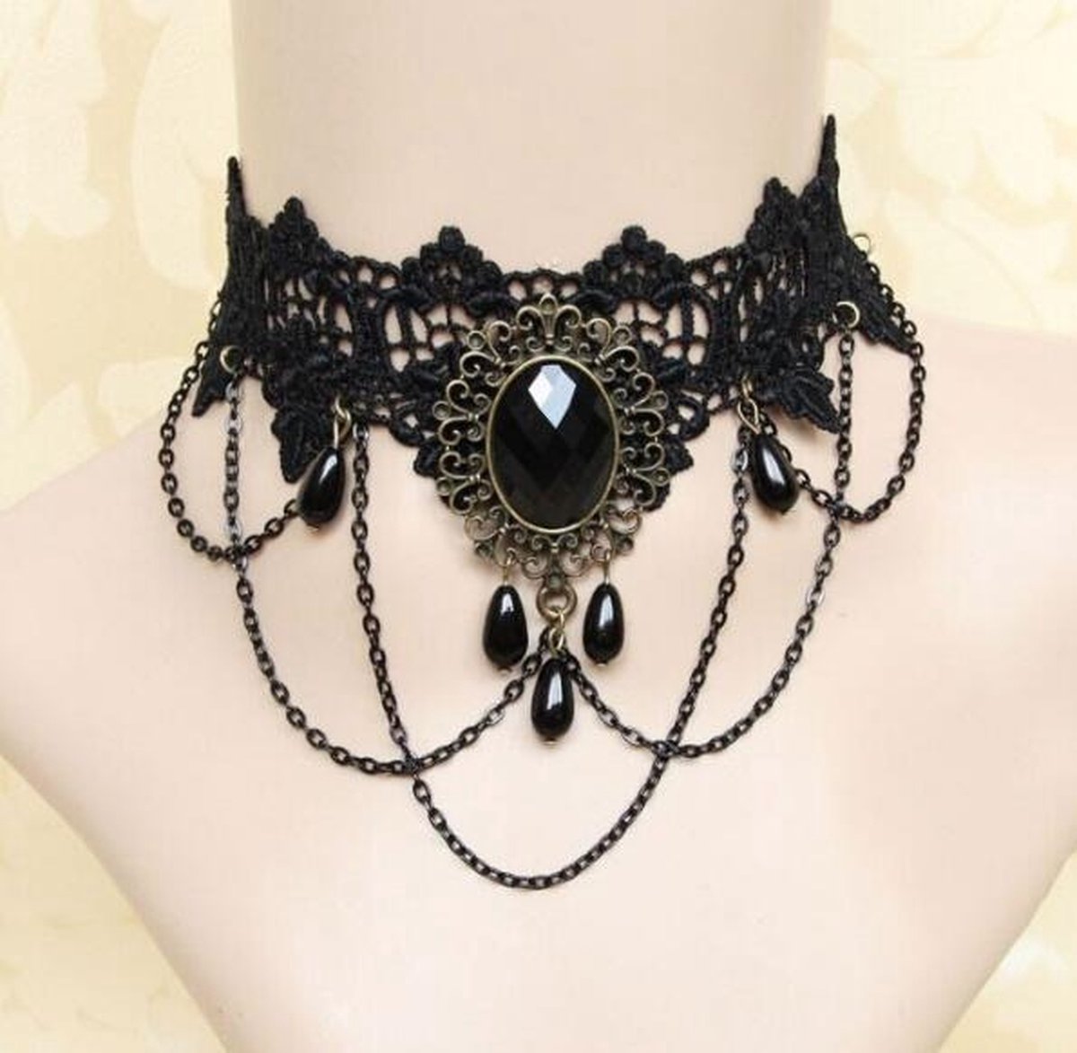 WiseGoods Luxe Gothic Choker Ketting Diamant - Kettingen Dames - Sieraad - Sieraden - Cadeau - Halsketting Vrouwen - Zwart - 33cm