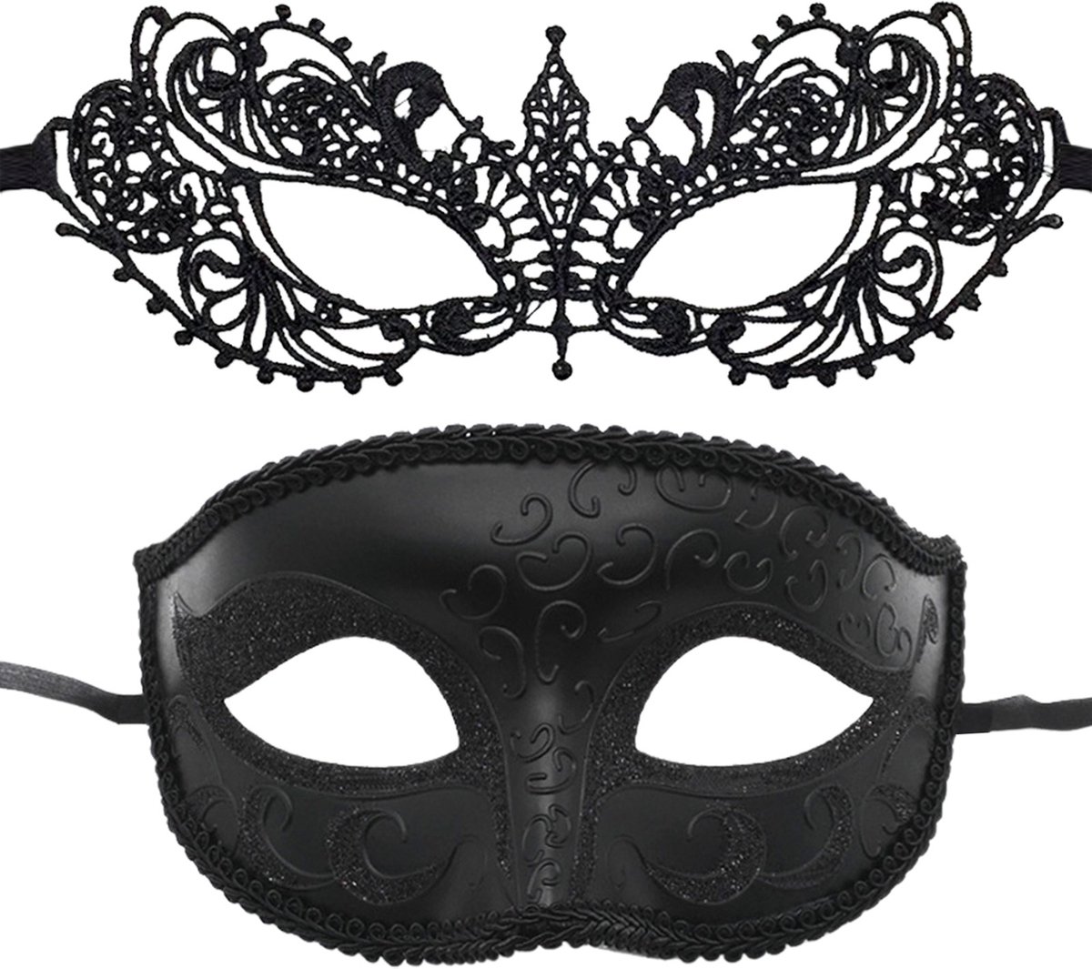 WiseGoods Luxe Venetiaans Masker Dames & Heren - Gala Masque - Sexy Maskers - Maskertjes - Carnaval - Verkleedkleding - Zwart 2st