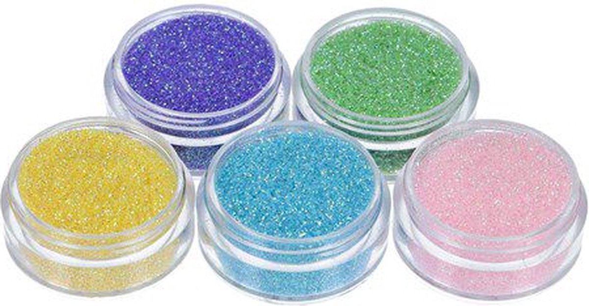 Glitterset Unicorn pastel voor Glitter tattoo 5 x 5ml