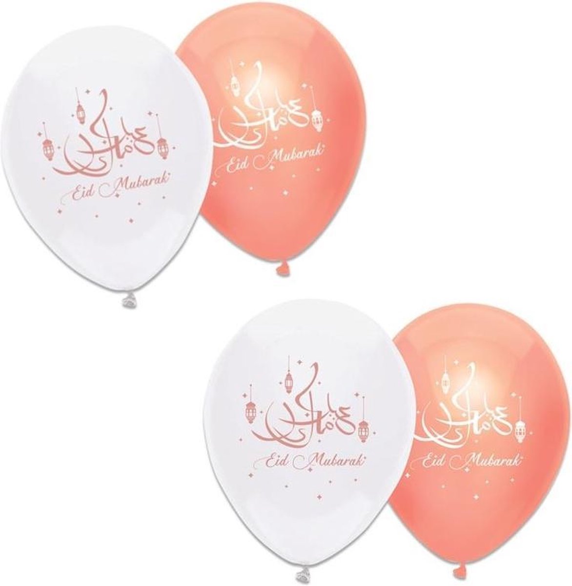 24x stuks Ramadan Mubarak thema ballonnen wit/roze 30 cm - Suikerfeest/offerfeest versieringen/decoraties