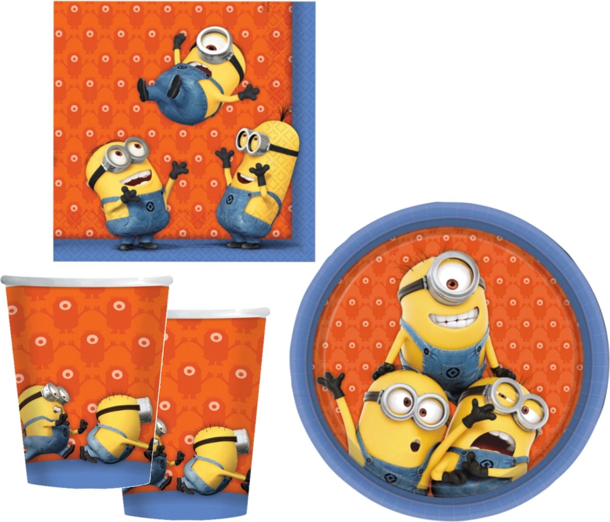 Kinderfeestje Minions thema tafel dekken eetset voor 8x kinderen - bordjes/bekers/servetten