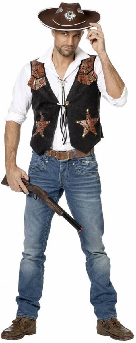 Witbaard - Kostuum - Vest - Cowboy - Met sterren - Bruin - XL