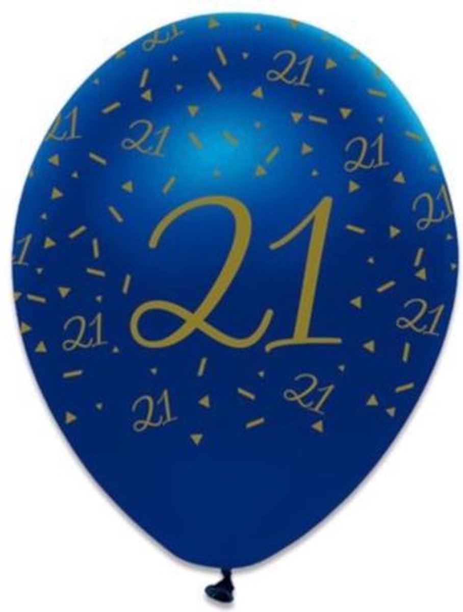 Witbaard Ballonnen 21 Jaar 30 Cm Latex Blauw/goud 6 Stuks