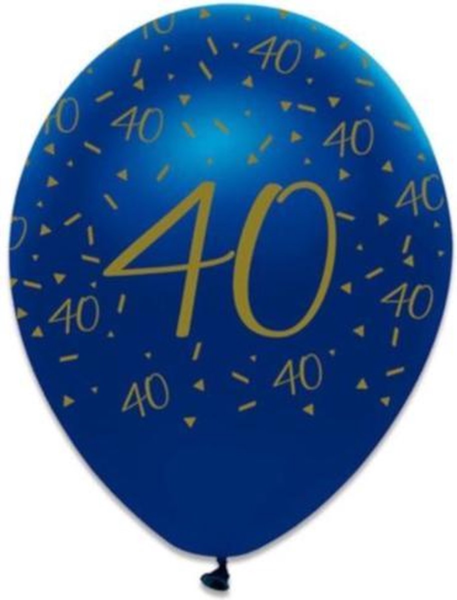 Witbaard Ballonnen 40 Jaar 30 Cm Latex Blauw/goud 6 Stuks