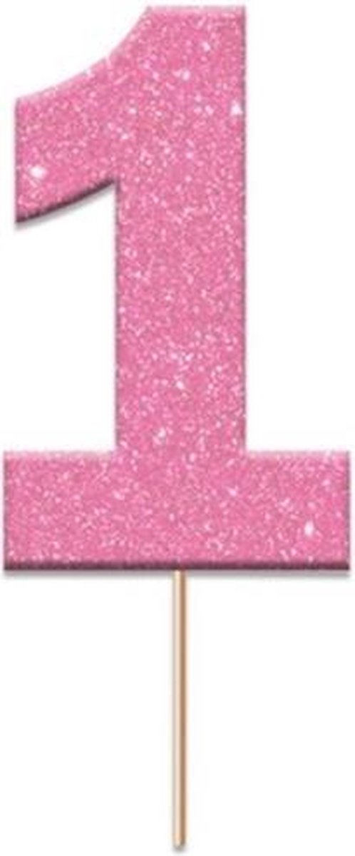 Witbaard Caketopper 1 Glitter 4 Cm Karton Roze 12 Stuks