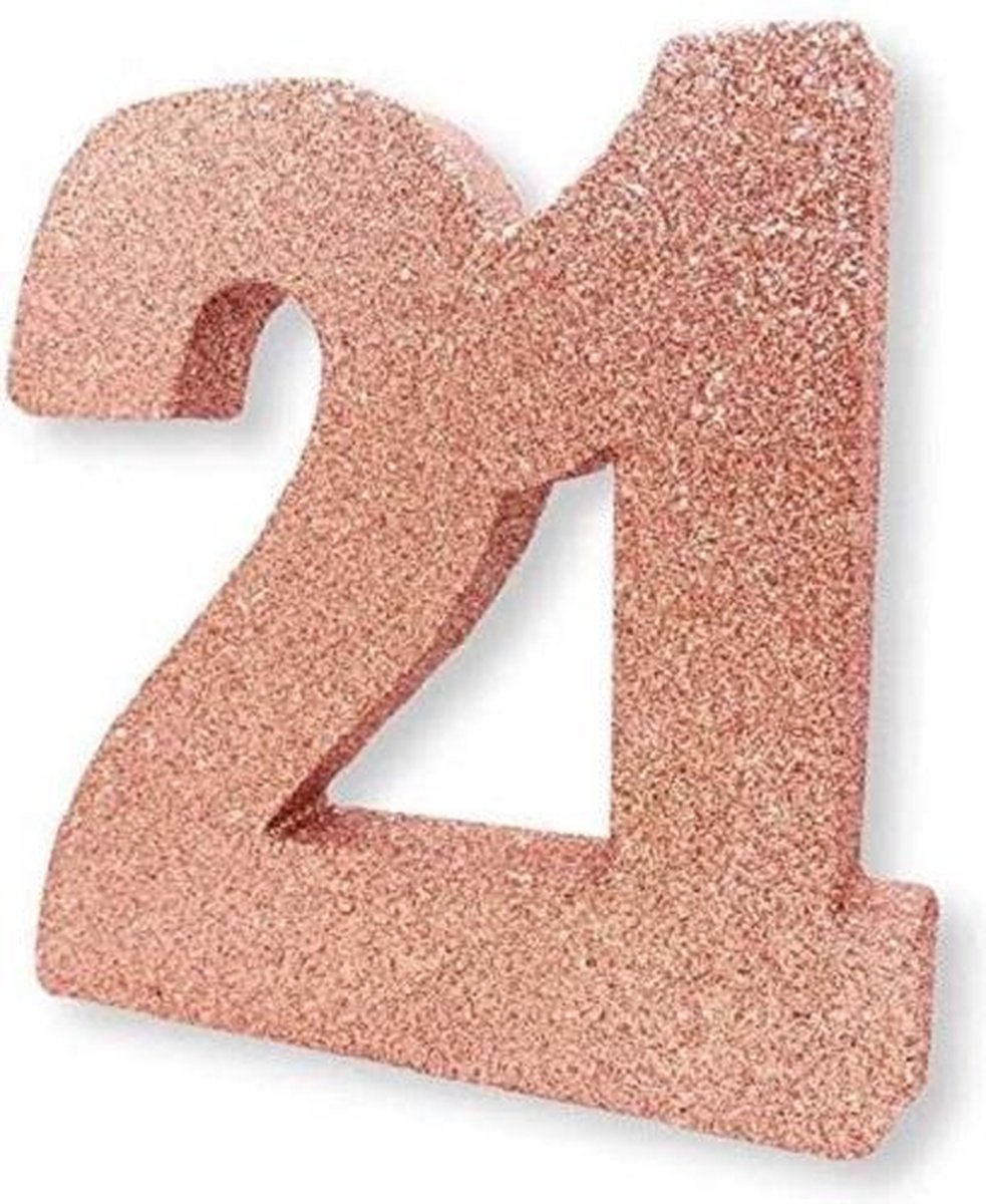 Witbaard Tafeldecoratie 21 Jaar 20 Cm Glitter Roségoud