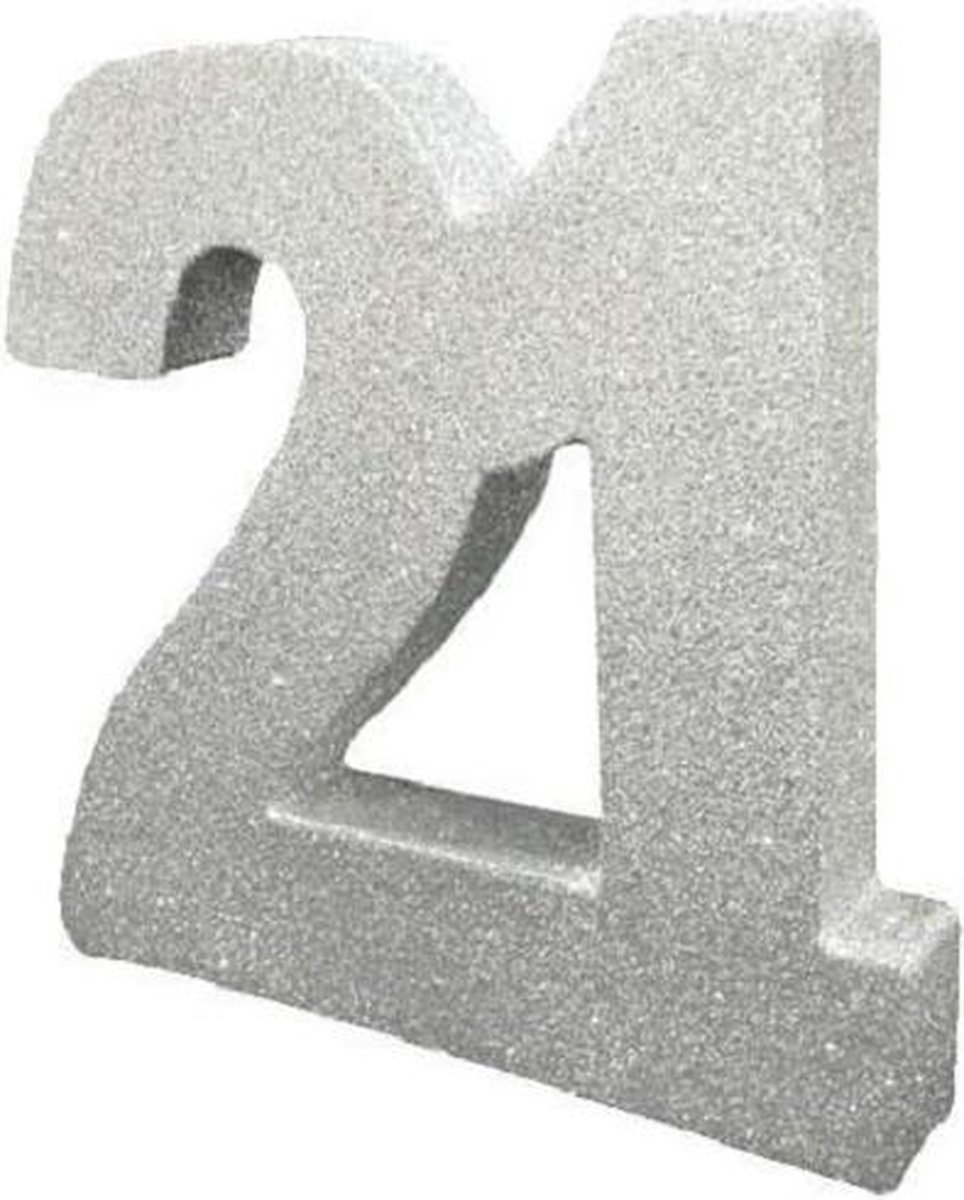 Witbaard Tafeldecoratie 21 Jaar 20 Cm Glitter Zilver