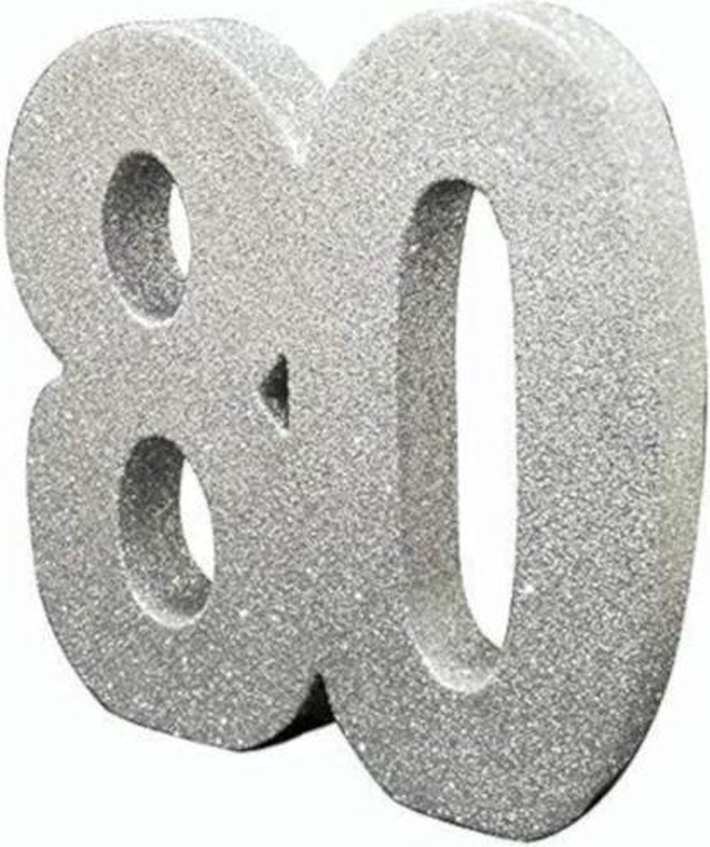 Witbaard Tafeldecoratie 80 Jaar 20 Cm Glitter Zilver