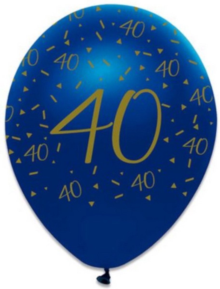 ballonnen 40 jaar 30 cm latex blauw/goud 6 stuks