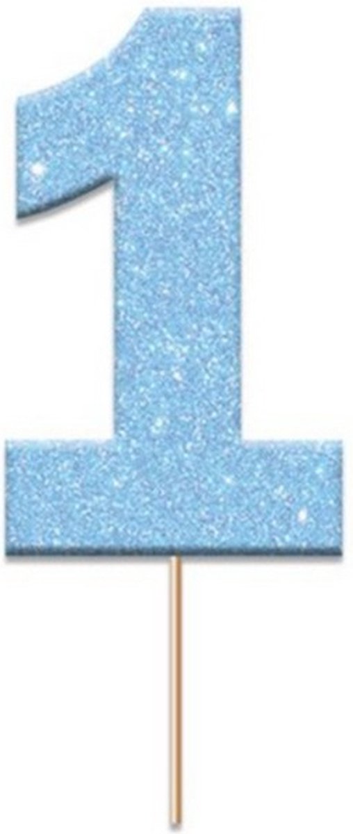 caketopper 1 glitter 4 cm karton blauw 12 stuks