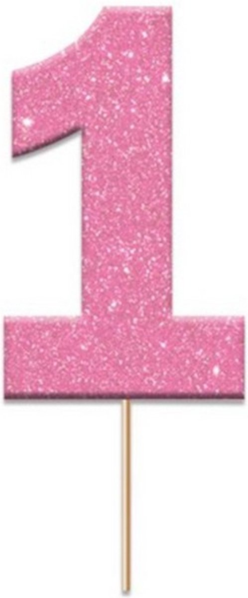 caketopper 1 glitter 4 cm karton roze 12 stuks