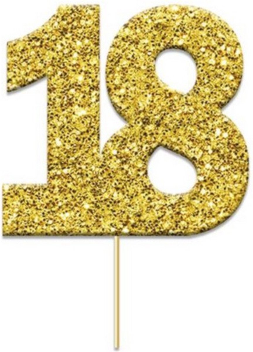 caketopper 18 glitter 4 cm karton goud 12 stuks