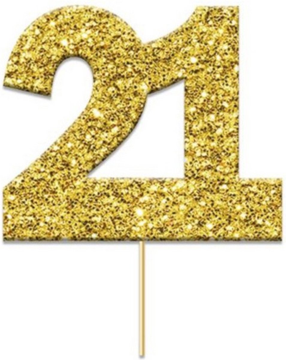 caketopper 21 glitter 4 cm karton goud 12 stuks