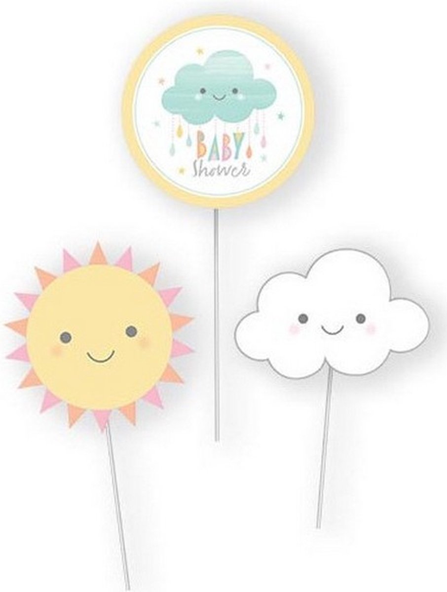 decoratiesticks Sunshine Baby 31 cm wit/geel 3 stuks