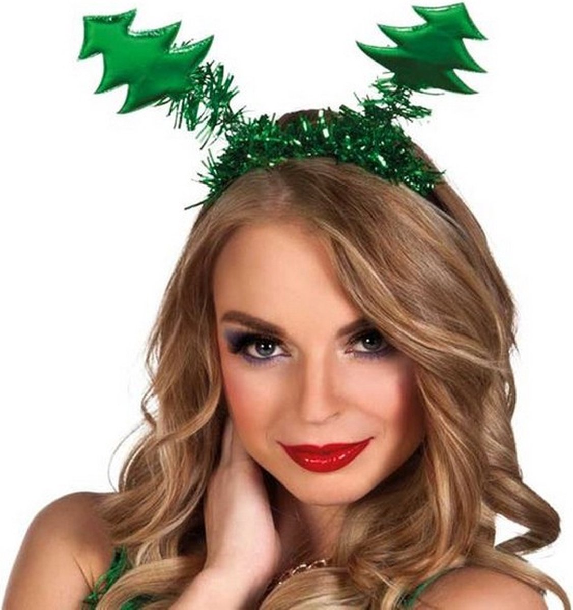 diadeem kerstboompjes dames polyester groen one-size