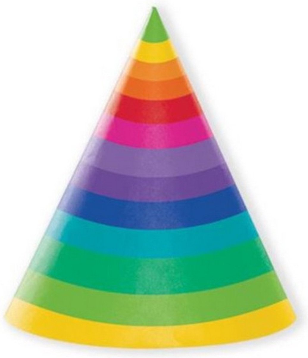 feesthoedjes regenboog karton 25cm 8 stuks