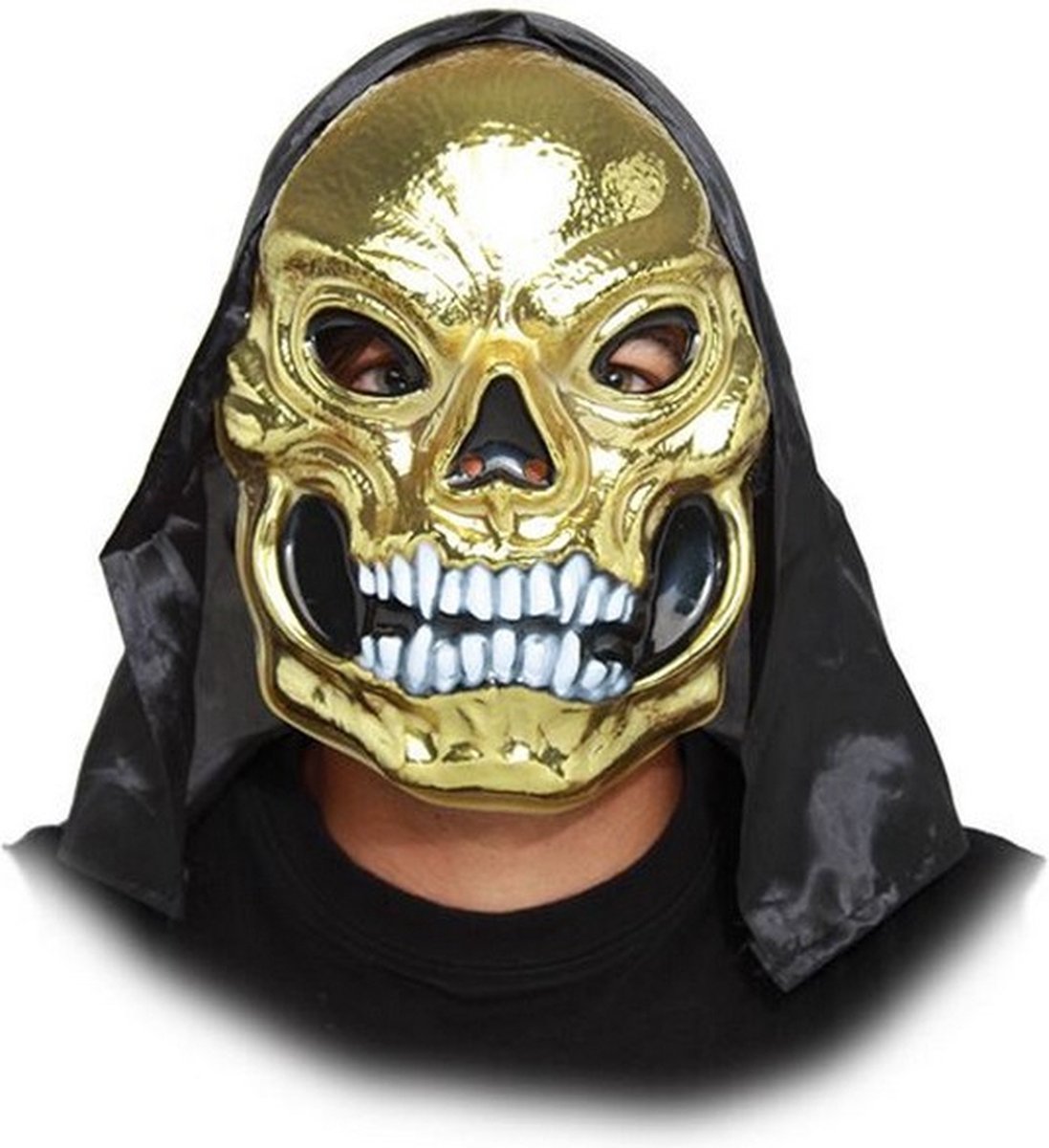 gezichtsmasker Schedel met kap goud/zwart one-size