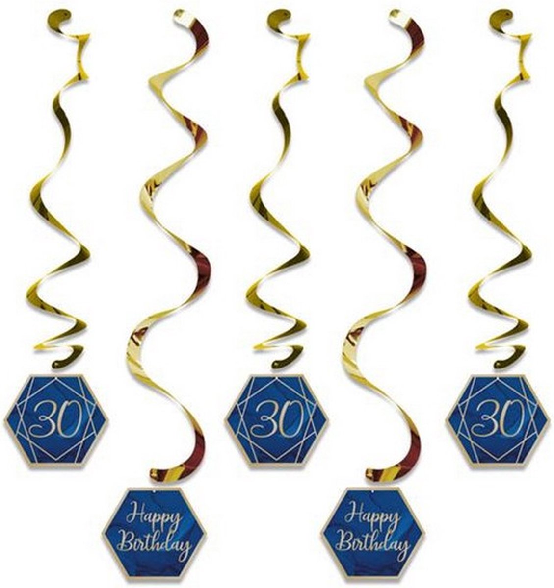 hangdecoratie 30 jaar 99 cm navy/goud 5 stuks