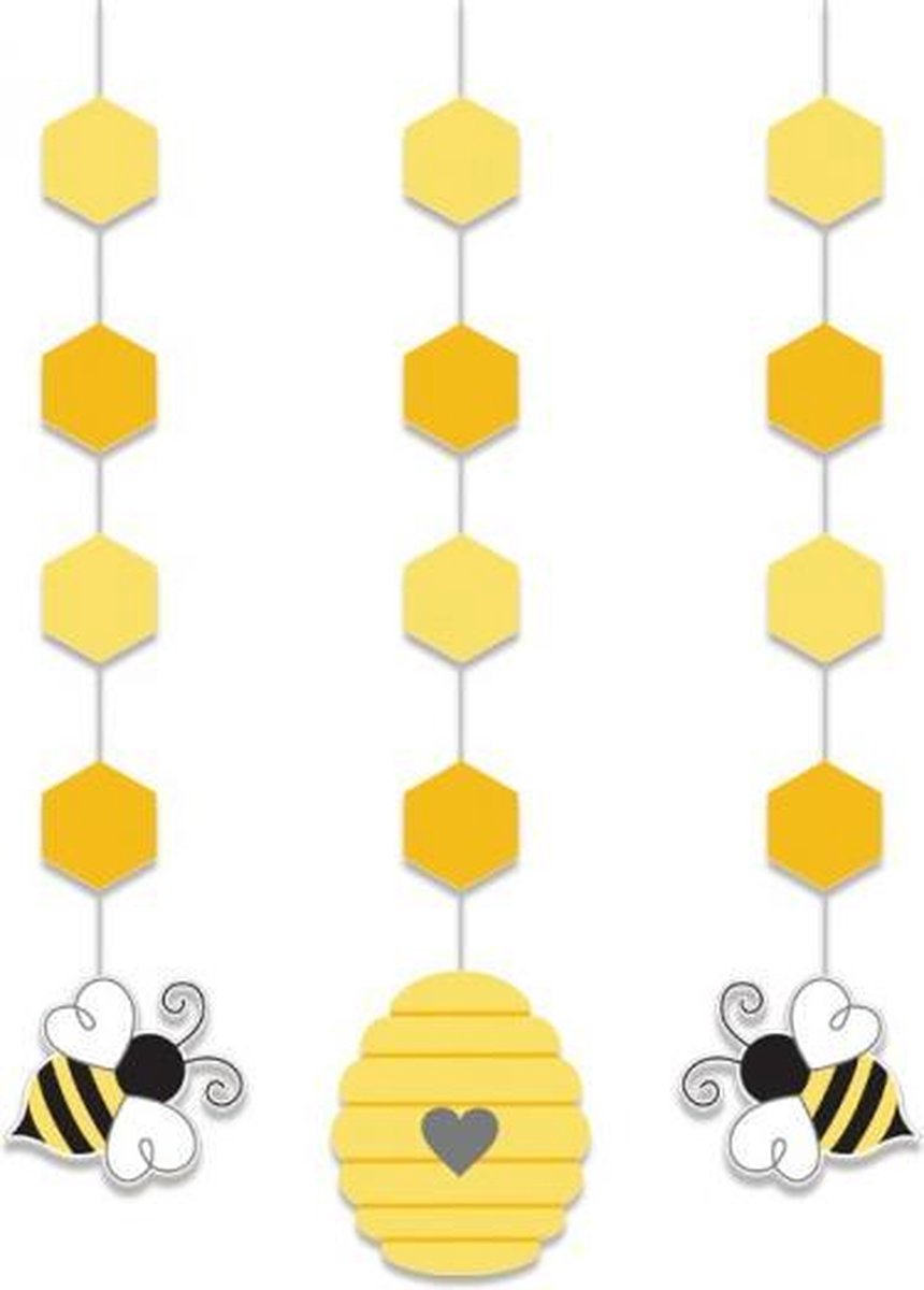 hangdecoratie Bumblebee baby papier geel 3-delig