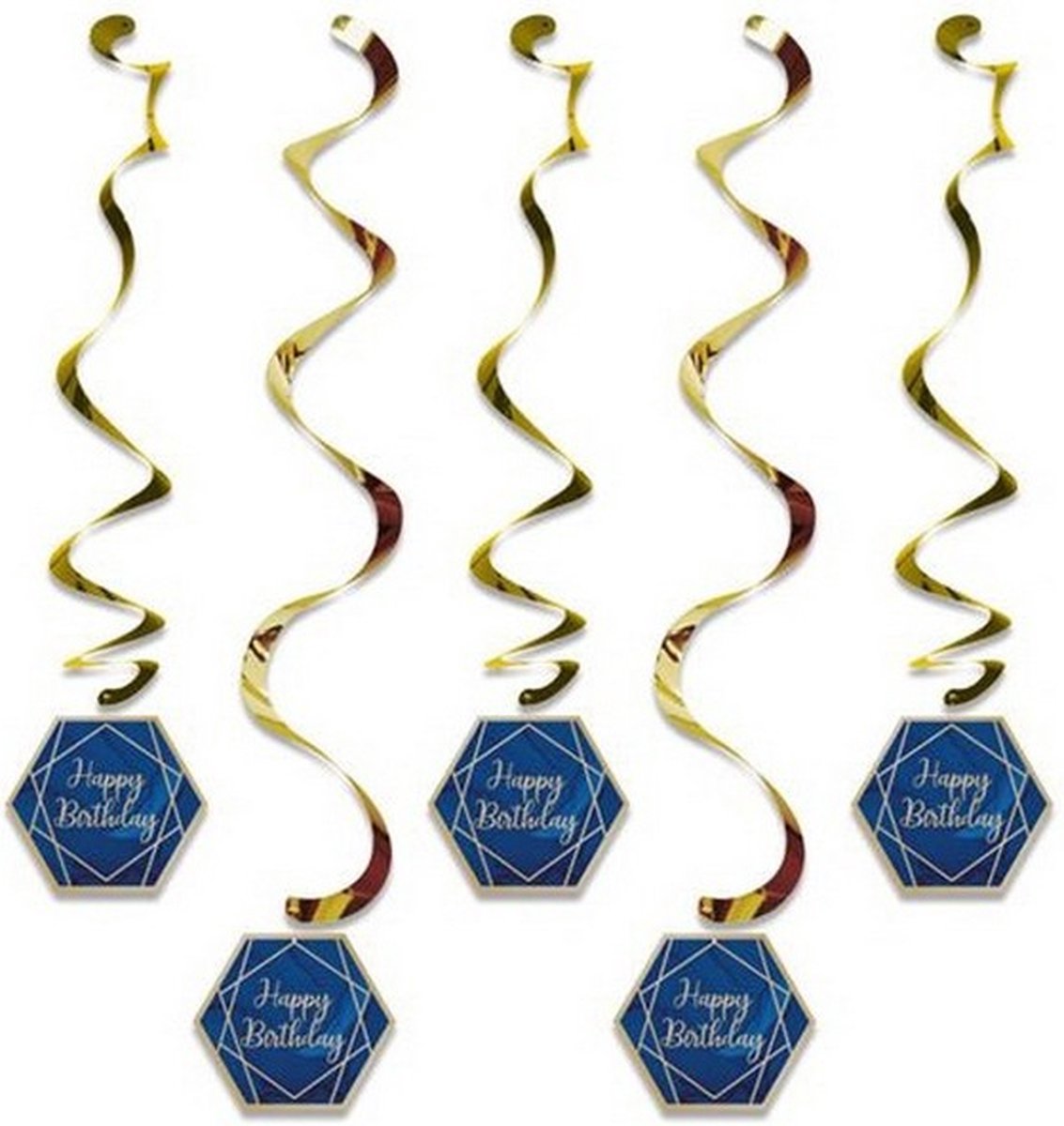 hangdecoratie Happy Birthday 99 cm navy/goud 5 stuks