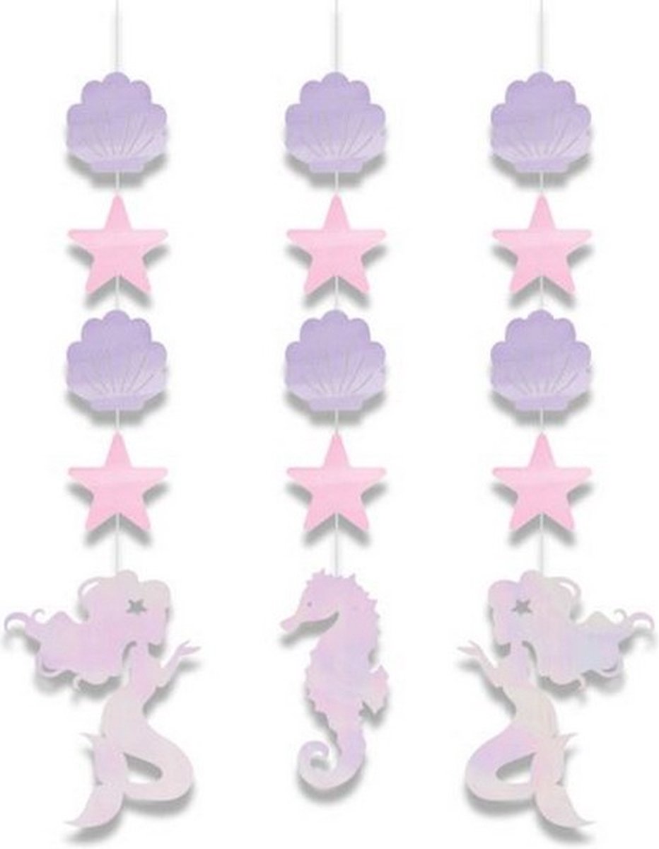 hangdecoratie Mermaid Shine meisjes karton paars/roze 3-stuks