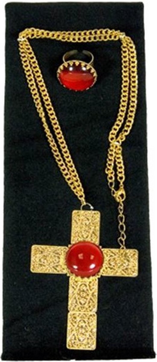 ketting en ring Sinterklaas goud/rood 2-delig