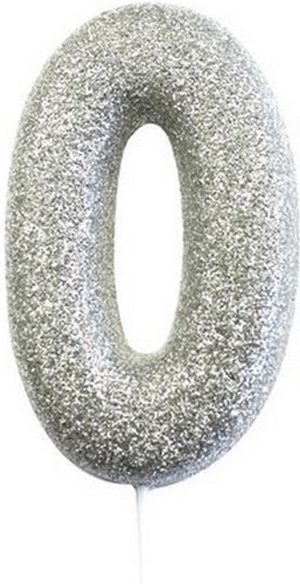 nummerkaars 0 7 cm wax glitter zilver