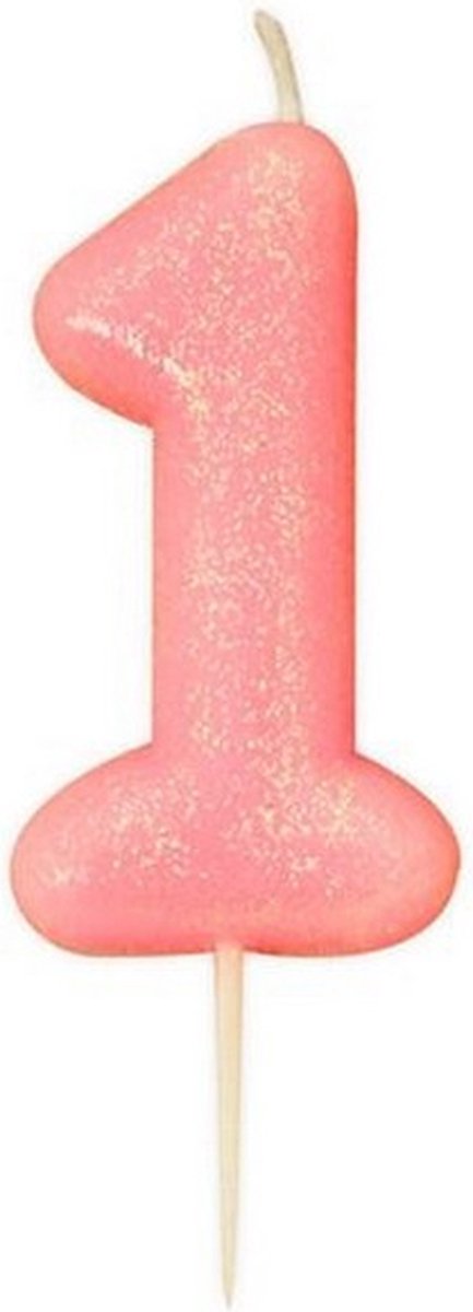 nummerkaars 1 7 cm wax glitter roze