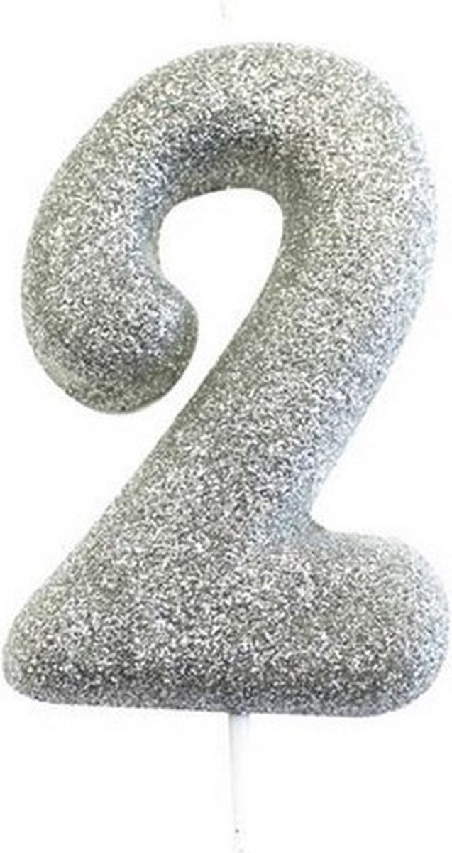 nummerkaars 2 7 cm wax glitter zilver