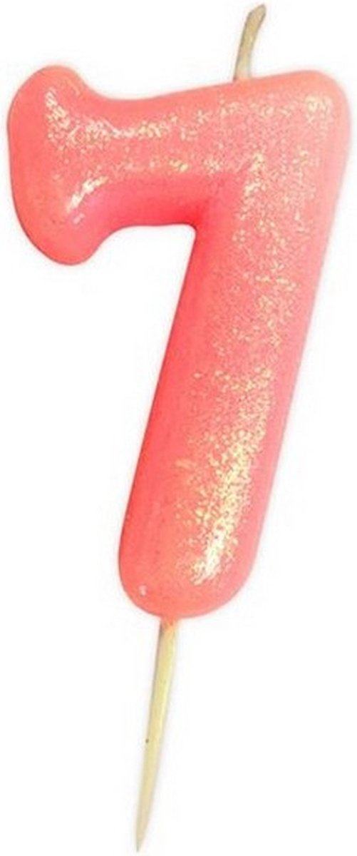 nummerkaars 7 7 cm wax glitter roze