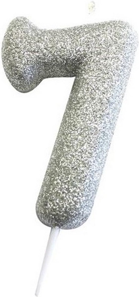 nummerkaars 7 7 cm wax glitter zilver