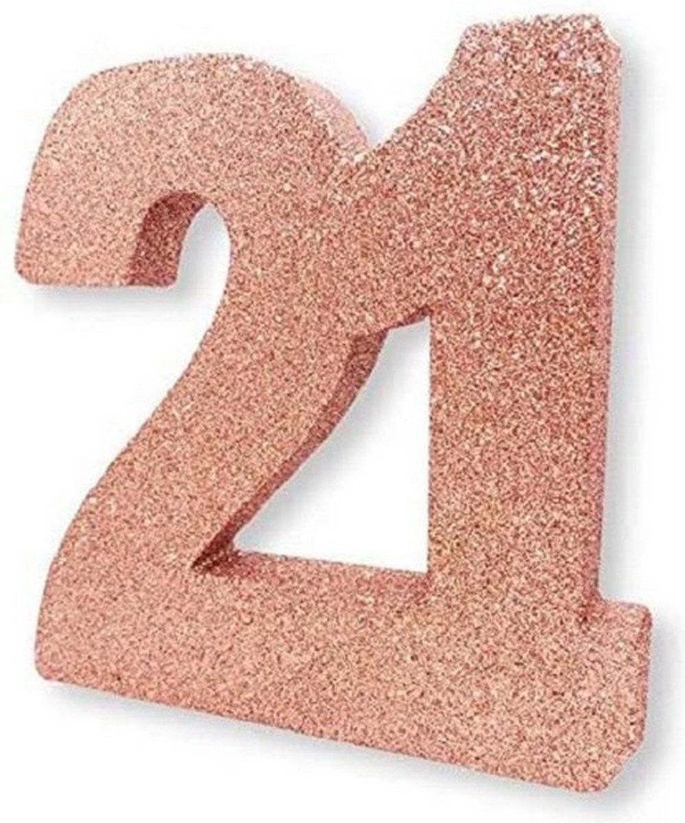 tafeldecoratie 21 jaar 20 cm glitter rosÃ©goud