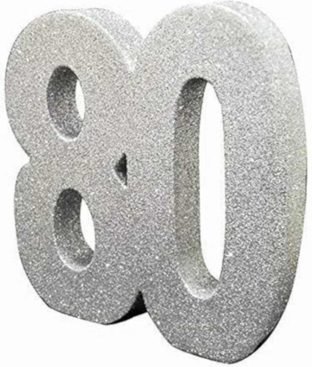 tafeldecoratie 80 jaar 20 cm glitter zilver