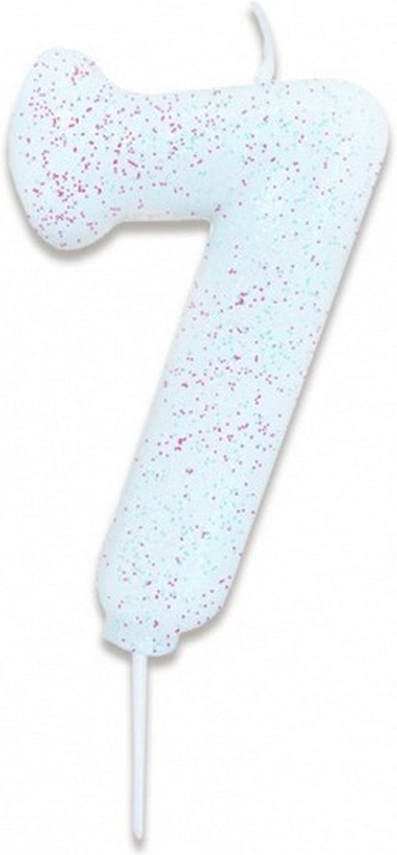 verjaardagskaars cijfer 7 wax 7 cm glitter wit