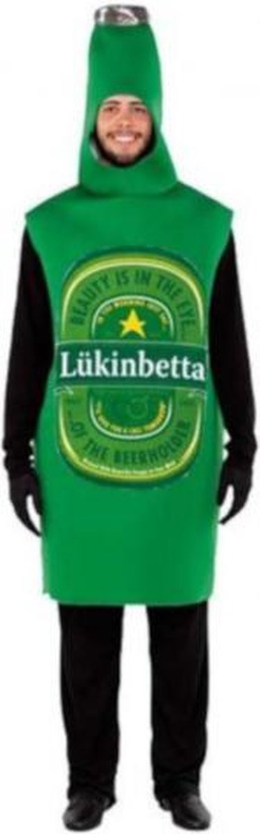 verkleedkostuum bierfles heren polyester groen mt M/L