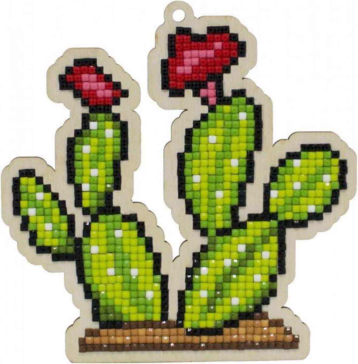 DIY-KIT Wizardi Diamond Painting op hout - Blooming Cactus - 11,7x12 cm