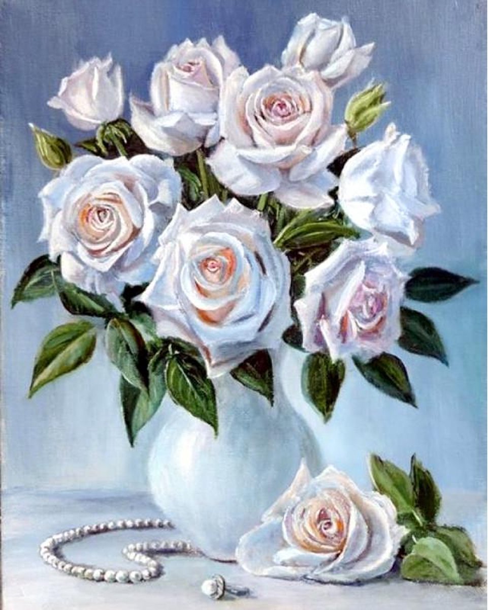 Diamond Painting Bouquet of white roses  40x50 cm  Wizardi