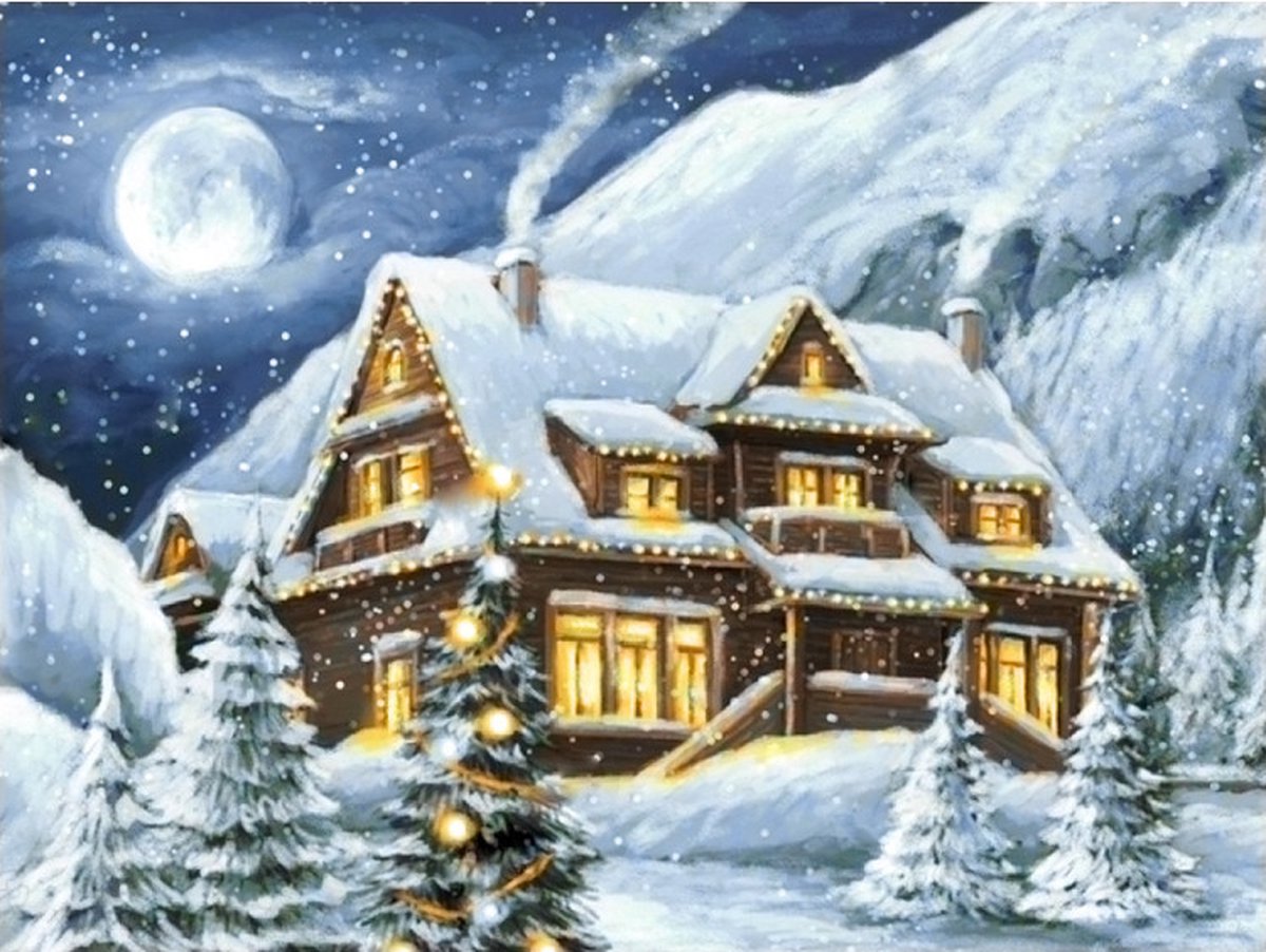 Diamond Painting Winter house 40*30 Wizardi