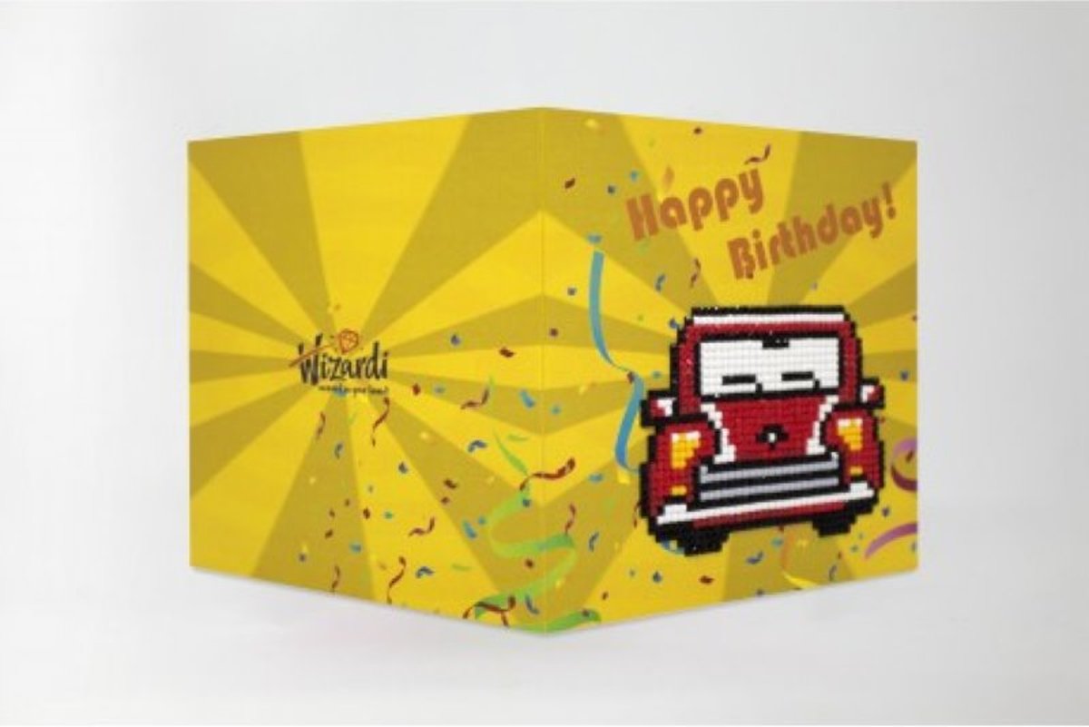 Diamond painting Wenskaart Happy Birthday (Retro Car)