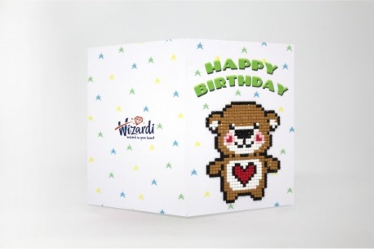 Diamond painting Wenskaart Happy Birthday (Teddy Bear)