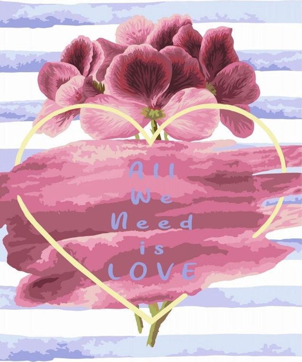 Schilderen op nummer - ALL WE NEED IS LOVE - WIZARDI - 40 x 50 cm - opgespannen op hout