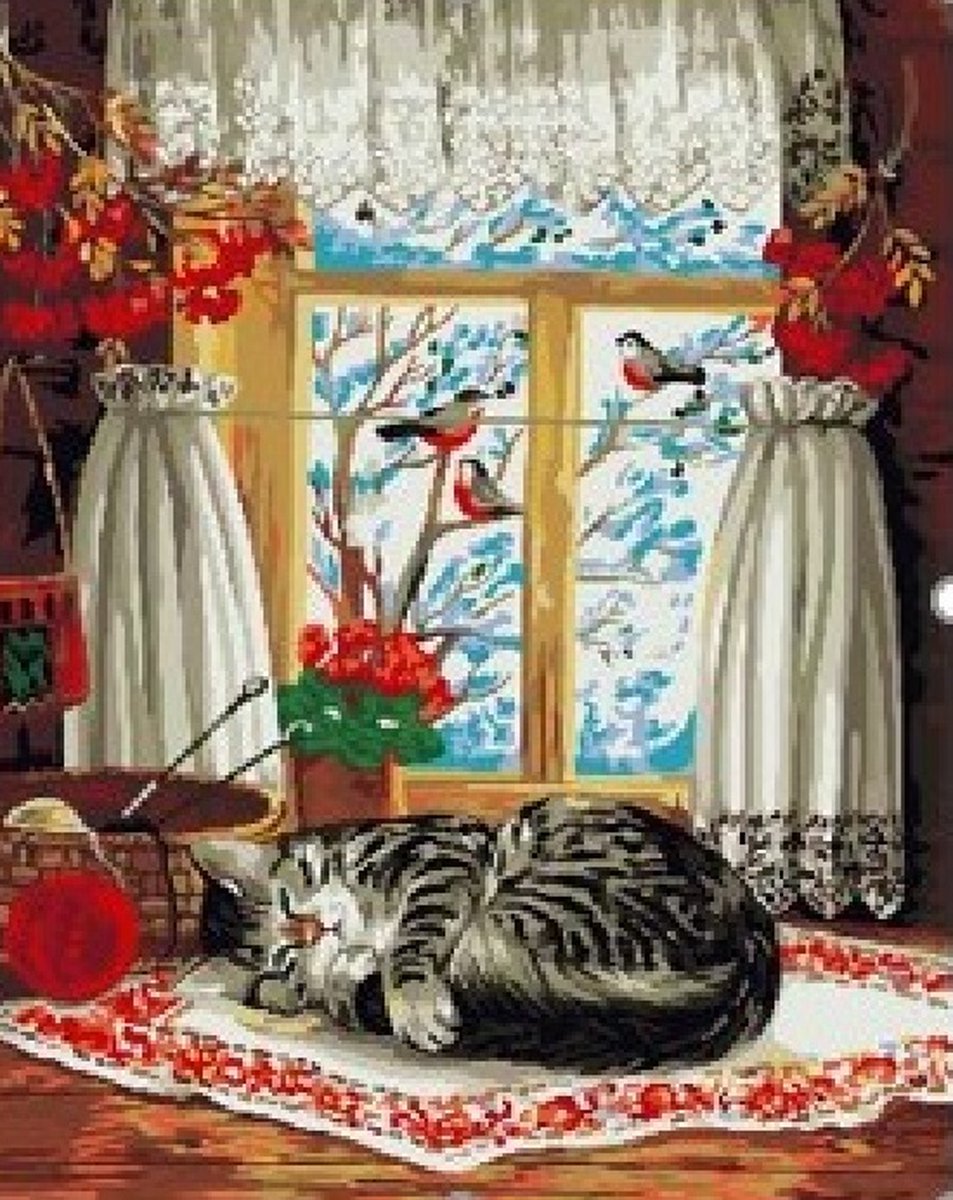 Schilderen op nummer - WIZARDI - WINTER OVER THE WINDOW (T031) - opgespannen op hout - 40 x 50 cm