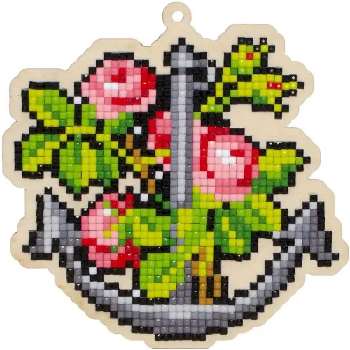 WIZARDI CHARM - Anker met Bloemen - diamond painting op hout