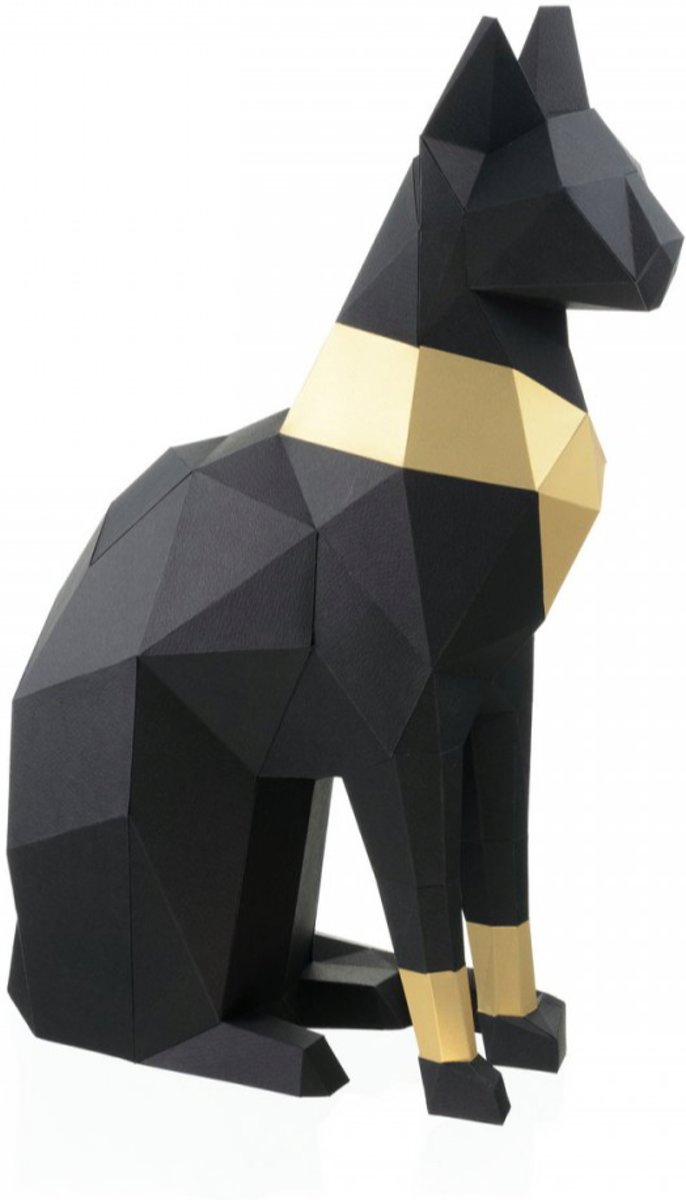 Wizardi 3D papercraft - Kat - Papieren sculptuur - Zwart/goud - 45 cm