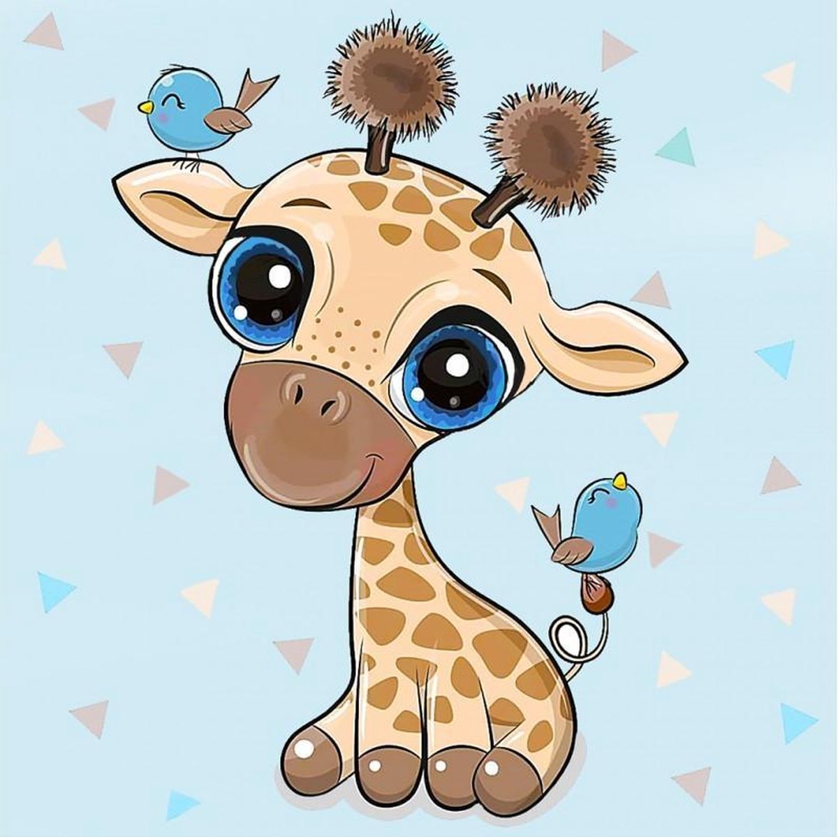 Wizardi Diamond Painting Baby Giraffe 20*20 cm Vierkante Steentjes