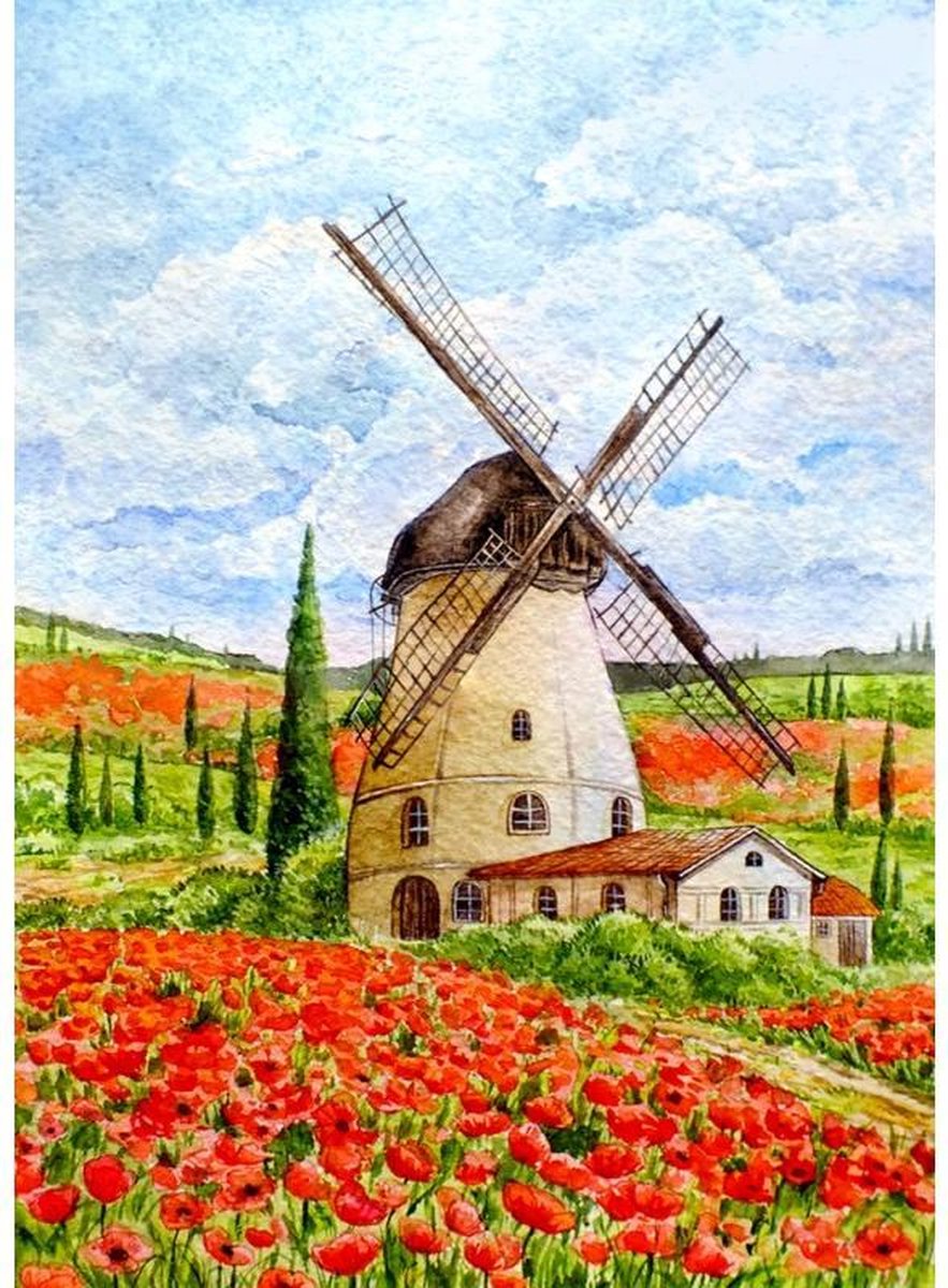 Wizardi Diamond Painting Molen 50*70 cm  Vierkante steentjes