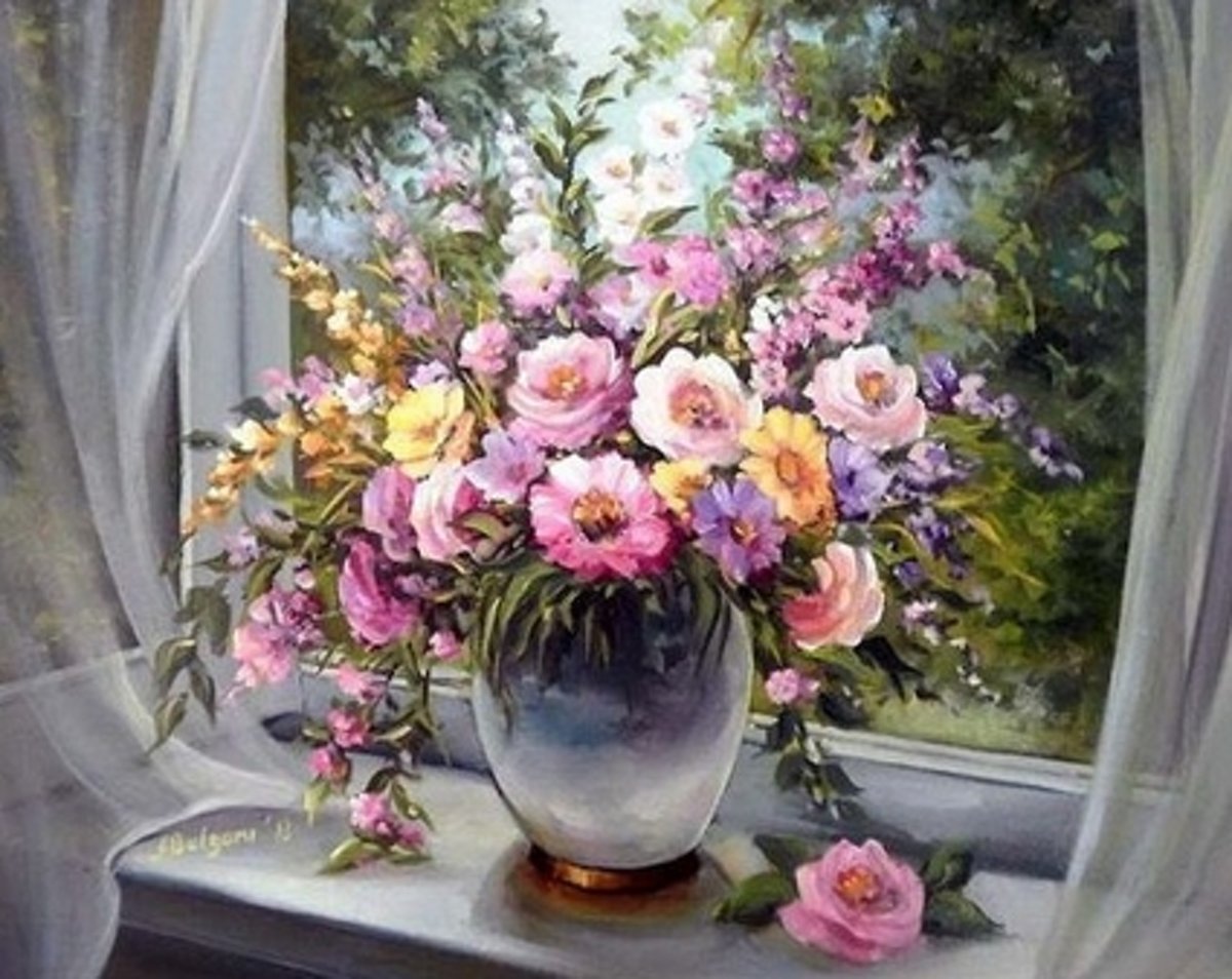 Wizardi Diamond Painting Pakket Window Bouquet WD006 48 x 38 cm