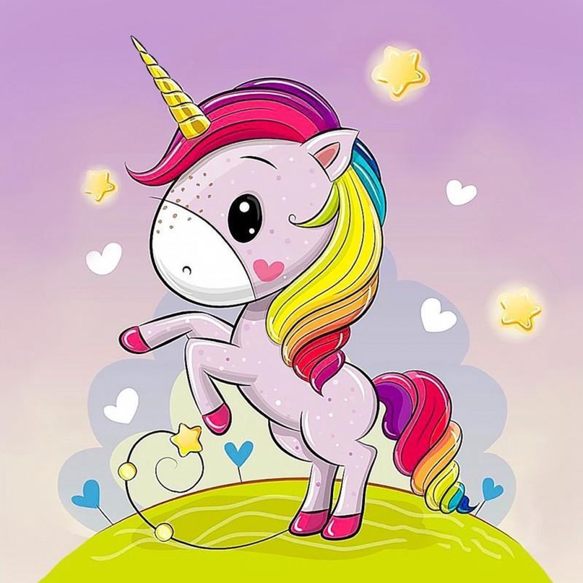 Wizardi Diamond Painting Playful Unicorn 20*20 cm Vierkante Steentjes