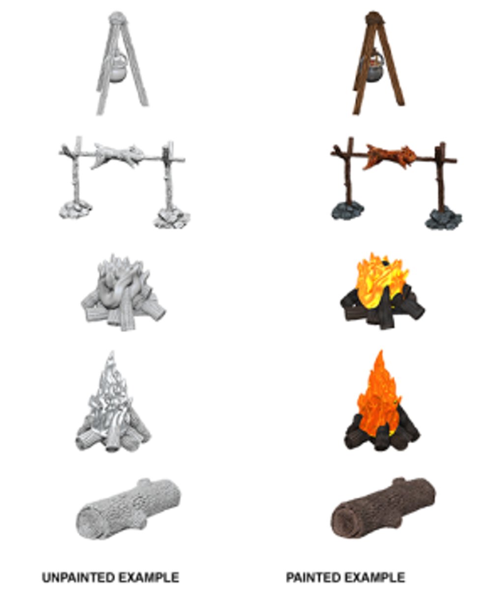 WizKids Deep Cuts Unpainted Miniatures - Camp Fire & Sitting Log